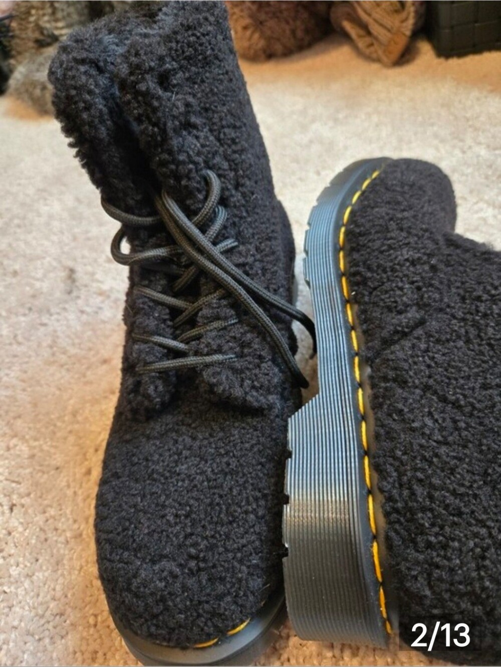 NWOB!! Dr Martens 1460 Black LUX BORG Faux Shearling Boots. Size 8 - Picture 2 of 8